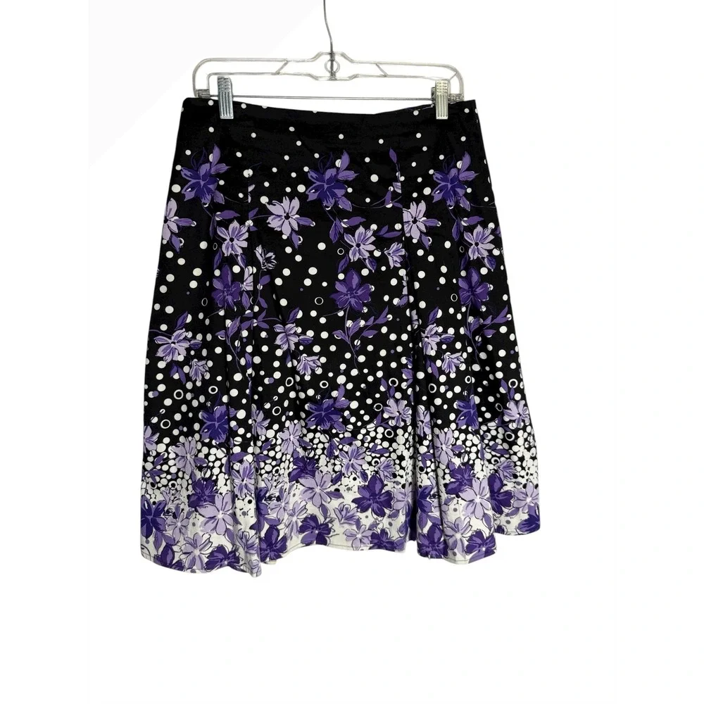 Christopher & Banks Skirt Size 6 Floral‎ Polka Dot Purple Flower Stretch Skirt